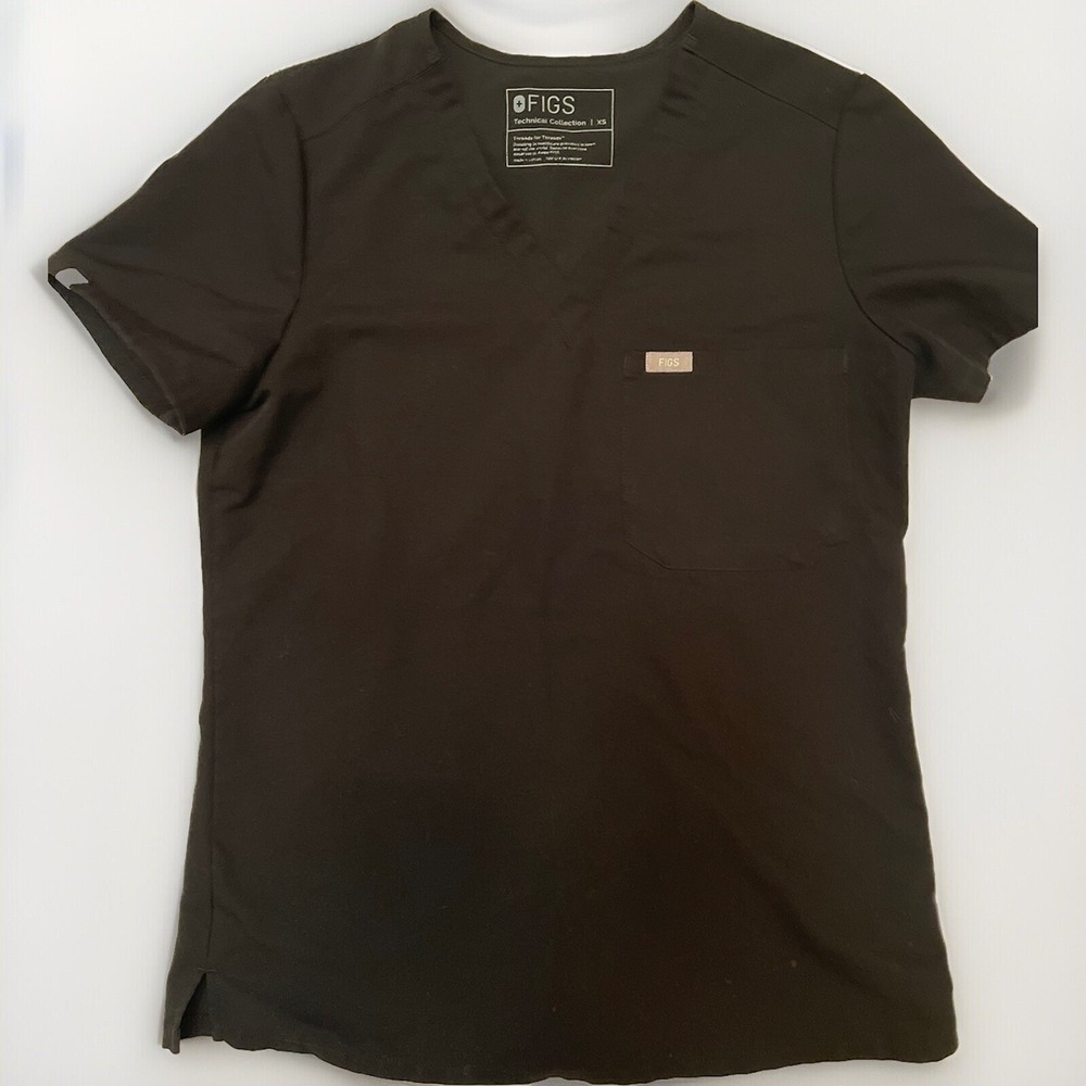 Figs Womens‎ Scrub Top Xs Black Technical Collection Short Sleeve V Neck